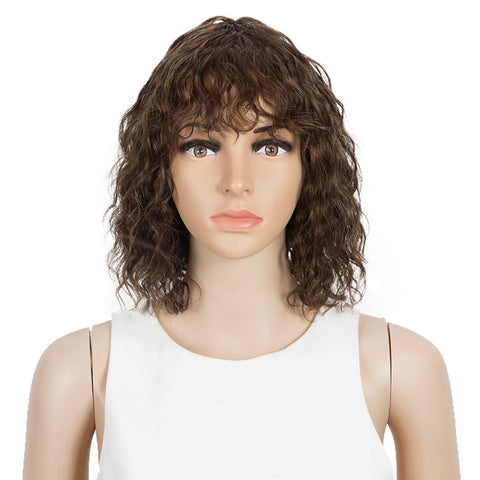 Image of Rebecca Fashion Short Human Hair Bob Wigs with Bangs Curly Wavy Wig for Black Women Ombre Color Wigs with Curly Bangs