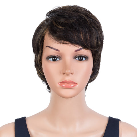 Image of Rebecca Fashion Human Hair Wigs 9 Inch Short Curly Pixie Wig With Bangs
