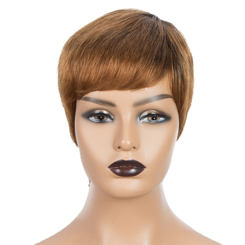 Image of Rebecca Fashion Human Hair Wigs For Women 9 Inch Short Curly Pixie Cut Wigs Brown Color