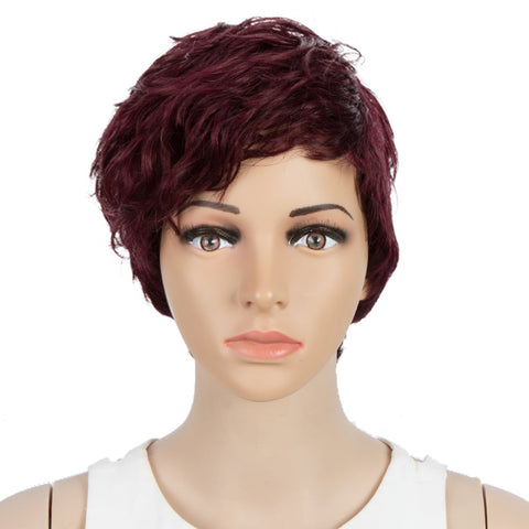 Image of Rebecca Fashion Human Hair Wigs For Women Pixie Cut Wigs 9 Inch Curly Wig Red Color