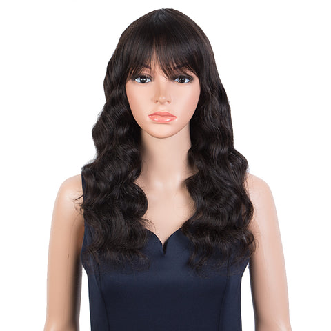 Image of Rebecca Fashion Body Wave Human Hair Wigs with Bangs 100% High-quality Human Hair Wig with Bangs for Black Women 130% Density Natural Black color