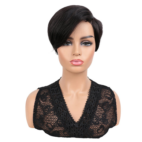 Image of Rebecca Fashion Human Hair Lace Front Wigs 5.5 inch Side LacePart Wigs Pixie Cut Bob Wig for Black Women Natural Color