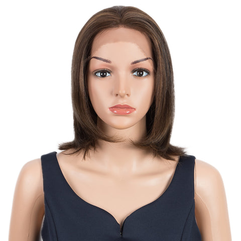 Image of Rebecca Fashion Remy Human Hair Wigs 13x2 Lace Frontal Wigs Straight Hair Bob Wig 150% Density Natural Brown Color