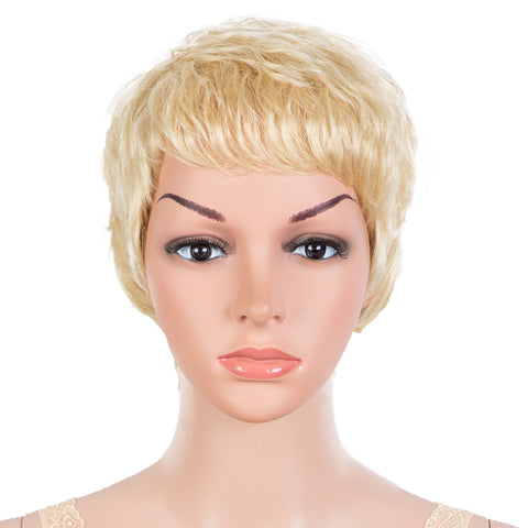 Image of Rebecca Fashion Human Hair Wigs Pixie Cut Wigs 9 Inch Short Curly Wig Blonde Color