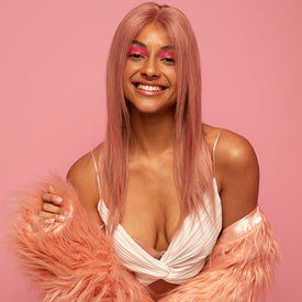 Rebecca Fashion Highlight Pink 4x4 Lace Simulated Scalp Wigs 100% Straight Human Hair Wigs 150% Density