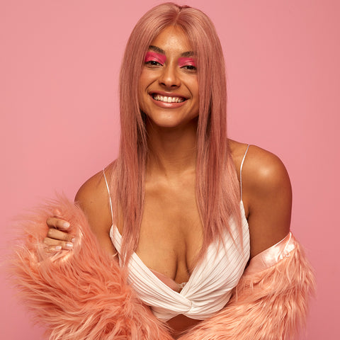 Image of Rebecca Fashion Highlight Pink 4x4 Lace Simulated Scalp Wigs 100% Straight Human Hair Wigs 150% Density