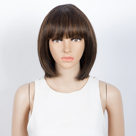 Rebecca Fashion Straight Bob Wigs With Bangs Human Hair 10 inch Wigs