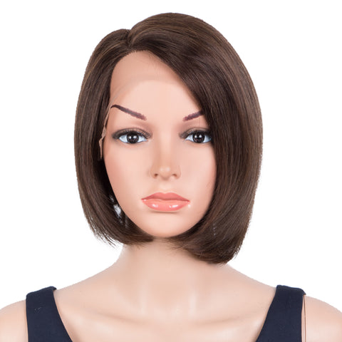 Image of Rebecca Fashion Human Hair Bob Wigs Side Lace Part Straight Bob Wigs for Women Brown Color