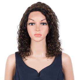 Rebecca Fashion Human Hair Lace Front Wigs 5 inch Side Lace Part Wigs 14 inch Curly Wavy Wig for Black Women Natural Color
