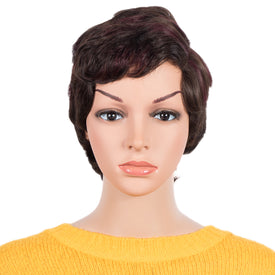 Rebecca Fashion Human Hair Pixie Cut Wigs 6 inch Side Lace Part Wigs Pixie Bob Wig for Black Women Dark Brown Color