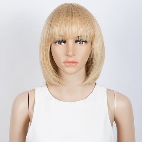 Image of Rebecca Fashion Straight Bob Wigs With Bangs Human Hair 10 inch Wigs