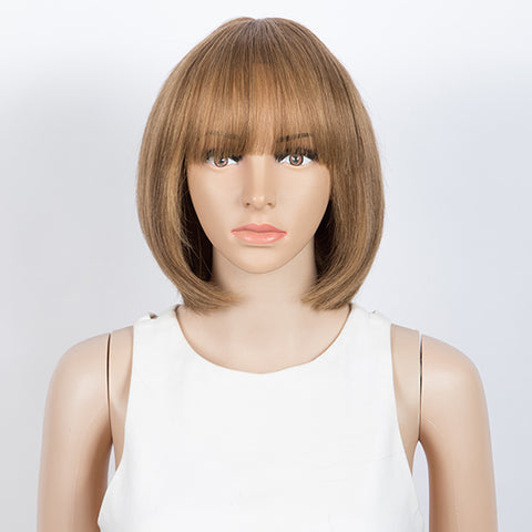 Image of Rebecca Fashion Straight Bob Wigs With Bangs Human Hair 10 inch Wigs
