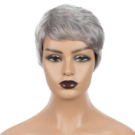 Rebecca Fashion Human Hair Wigs For Women 9 Inch Short Curly Pixie Cut Wigs Grey Color
