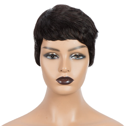 Rebecca Fashion Human Hair Wigs For Women 9 Inch Short Curly Pixie Cut Wigs Black Color