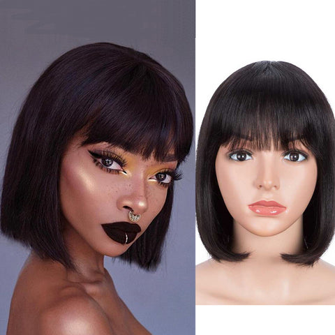 Image of Rebecca Fashion Short Bob Human Hair Wigs with Bangs For Black Women