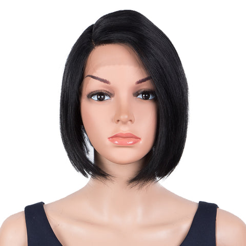 Image of Rebecca Fashion Human Hair Bob Wigs Side Lace Part Straight Bob Wigs for Women Black Color