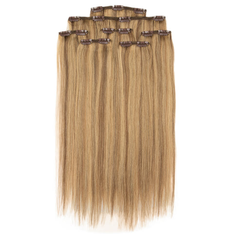 Image of Rebecca Fashion Remy Clip In Human Hair Extensions Straight Clip on Human Hair Piano Brown Blonde Color 7 Pcs