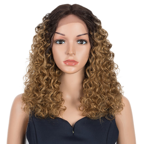 Image of Rebecca Fashion Human Hair Lace Front Wigs 4.5 inch Middle Lace Part Wigs 16 inch Curly Wig for Women Ombre Blonde Color