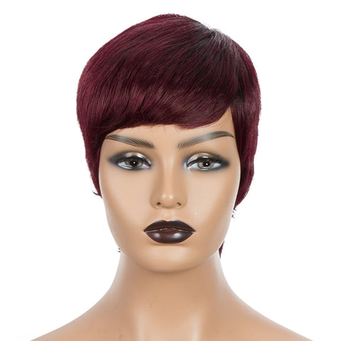 Image of Rebecca Fashion Human Hair Wigs For Women 9 Inch Short Curly Pixie Cut Wigs Brown Color