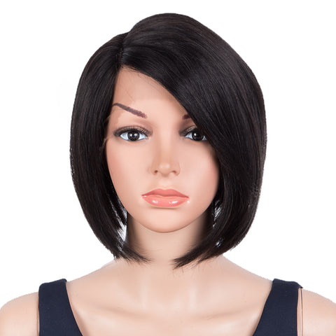 Image of Rebecca Fashion Human Hair Bob Wigs Side Lace Part Straight Bob Wigs for Women Black Color