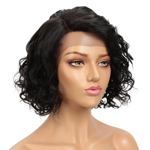 Image of Rebecca Fashion Short Wavy Lace Front Wigs Human Hair Side Lace Part Wavy Bob Wigs for Women Natural Color