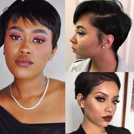 Rebecca Fashion Natural Black Pixie Cut Wigs HD Lace Front Wigs Human Hair Short Straight Boy Cut Wigs for Women