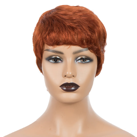 Image of Rebecca Fashion Human Hair Wigs For Women 9 Inch Short Curly Pixie Cut Wigs Orange Color