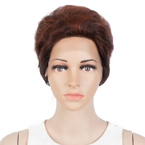 Image of Rebecca Fashion Human Hair Pixie Cut Wigs Pixie Bob Wig with Hand-tied Hairline Ombre Brown Color