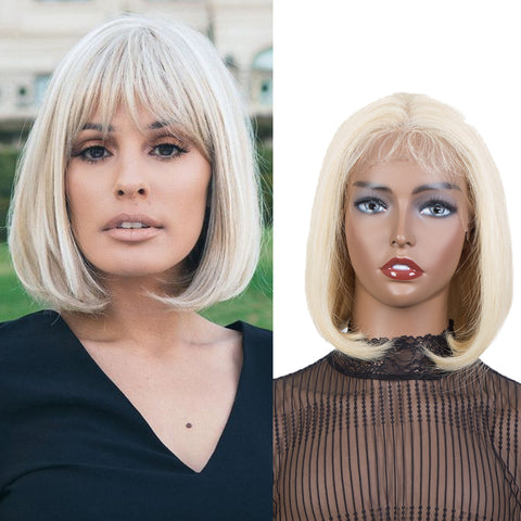 Image of Rebecca Fashion Short Straight Bob Wigs Human Hair 13x4 Lace Front Wigs Pre Plucked with Baby Hair 11 Inch