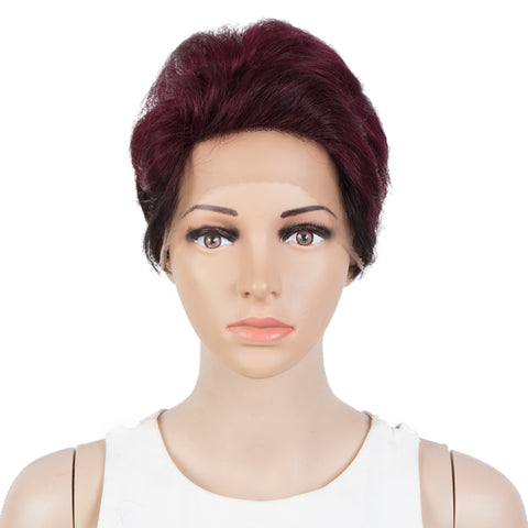 Image of Rebecca Fashion Human Hair Pixie Cut Wigs  Pixie Bob Wig with Hand-tied Hairline Dark Wine Red Color