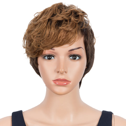 Image of Rebecca Fashion Human Hair Wigs For Women Pixie Cut Wigs 9 Inch Curly Wig Brown Color