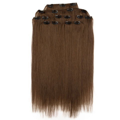 Rebecca Fashion Remy Clip In Human Hair Extensions Straight Clip on Human Hair Brown Color 7 Pcs