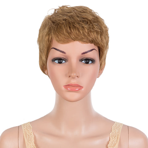 Image of Rebecca Fashion Human Hair Wigs Pixie Cut Wigs 9 Inch Short Curly Wig Brown Color