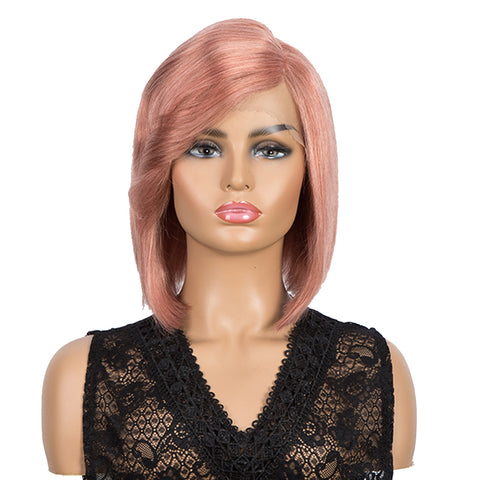 Image of Rebecca Fashion Human Hair Wigs with High Side Bangs 4.5 inch Lace Side Part Wig for Women Pink Wigs
