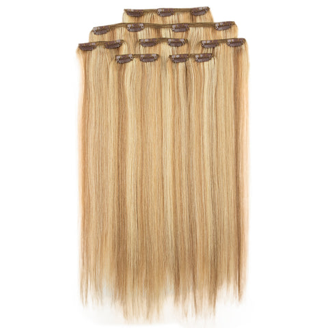 Image of Rebecca Fashion Remy Clip In Human Hair Extensions Straight Clip on Human Hair Piano Blonde Color 7 Pcs