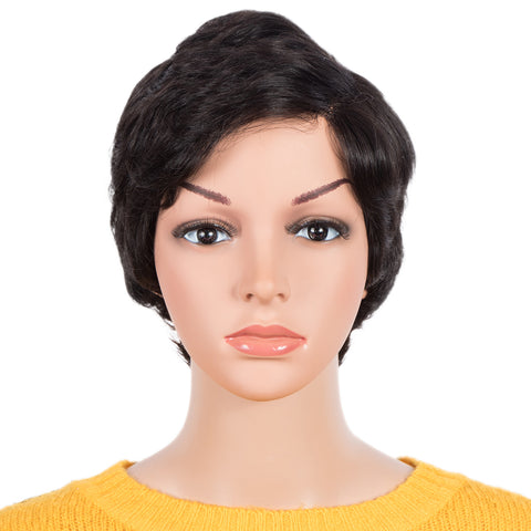 Image of Rebecca Fashion Human Hair Pixie Cut Wigs 6 inch Side Lace Part Wigs Pixie Bob Wig for Black Women Natural Color