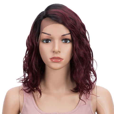 Image of Rebecca Fashion Human Hair Lace Front Wigs 5 inch Side Lace Part Wigs 12 inch Water Wavy Wig Ombre Colors