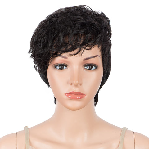 Image of Rebecca Fashion Human Hair Wigs For Women Pixie Cut Wigs 9 Inch Curly Wig Black Color