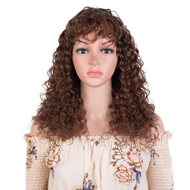 Rebecca Fashion Deep Wave Human Hair Wigs with Bangs Remy Human Hair Wig with Curly Bangs for Black Women Ombre Brown Color