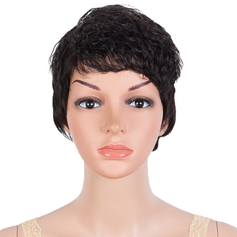 Image of Rebecca Fashion Human Hair Wigs Pixie Cut Wigs 9 Inch Short Curly Wig Black Color