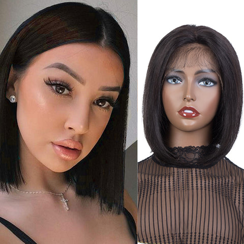 Image of Rebecca Fashion Short Straight Bob Wigs Human Hair 13x4 Lace Front Wigs Pre Plucked with Baby Hair 11 Inch