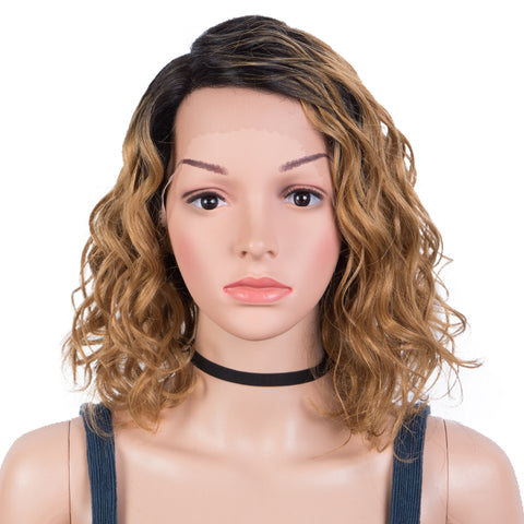 Image of Rebecca Fashion Human Hair Lace Front Wigs 5 inch Side Lace Part Wigs 12 inch Water Wavy Wig Ombre Colors