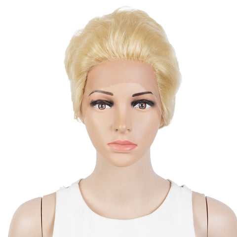 Image of Rebecca Fashion Human Hair Pixie Cut Wigs  Pixie Bob Wig with Hand-tied Hairline Blonde Color