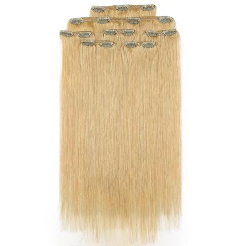 Image of Rebecca Fashion Remy Clip In Human Hair Extensions Straight Clip on Human Hair 613 Blonde Color 7 Pcs