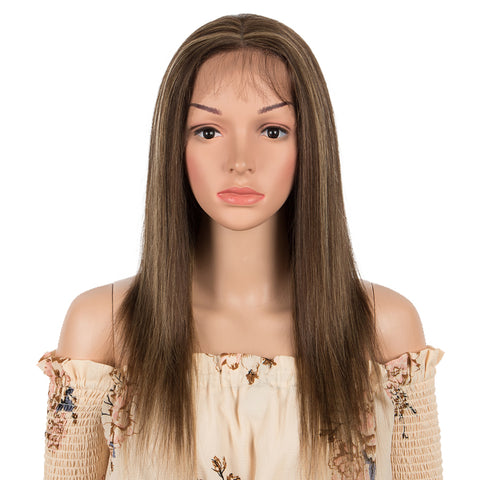 Image of Rebecca Fashion Human Hair Lace Calp Wigs Wigs with Natural Lace Hairline Straight Wig with Baby Hair Piano Brown Color