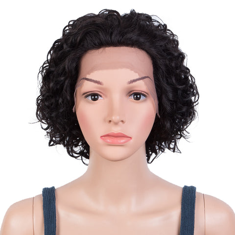 Rebecca Fashion Remy Human Hair Wigs 13x2 Lace Frontal Wigs Short Curly Hair Wig 150% Density Natural Black Color