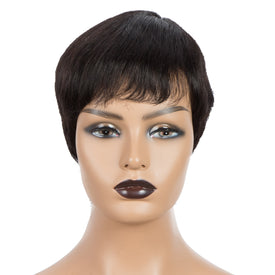 Rebecca Fashion Human Hair Wigs For Women 9 Inch Short Curly Pixie Cut Wigs Natural Color