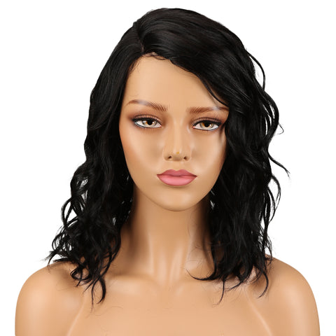 Image of Rebecca Fashion Human Hair Lace Front Wigs 4.5 inch Side LacePart Wigs 14 inch Water Wavy Wig for Black Women Brown Color