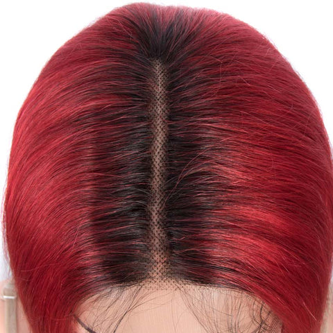 Image of Rebecca Fashion Red Straight Wig 12 Inch Bob Wigs Part Lace Human Hair