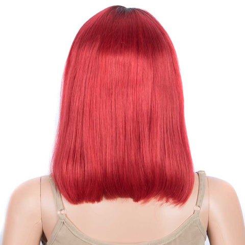 Image of Rebecca Fashion Red Straight Wig 12 Inch Bob Wigs Part Lace Human Hair